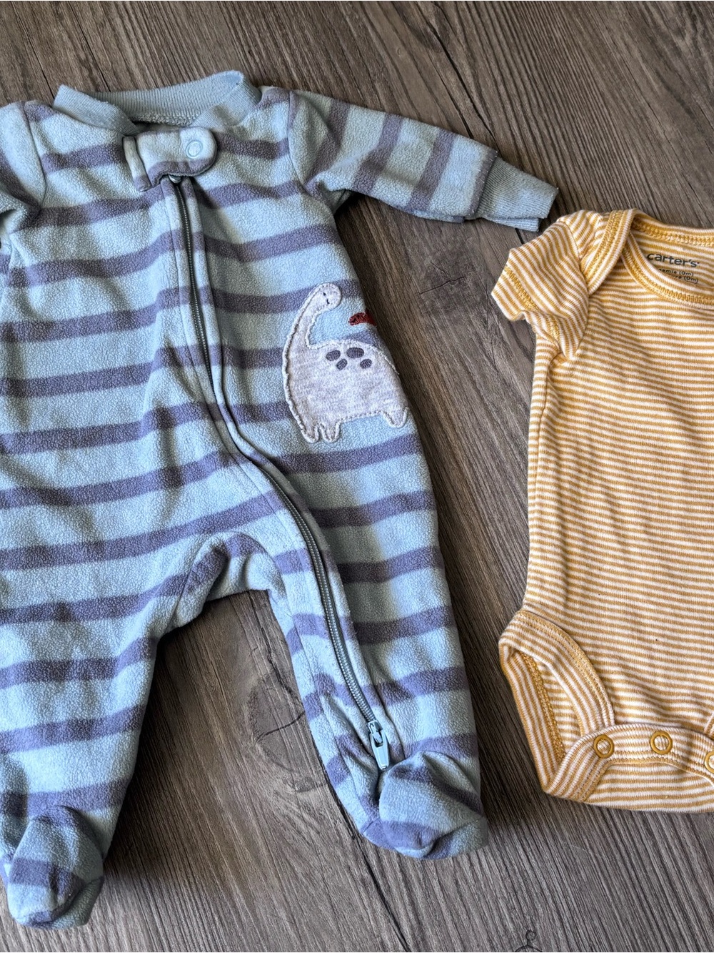 Carter's Yellow Striped Bodysuit & Blue Gray Striped Footed One-Piece